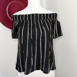 Xhilaration Black & White Stripe Off-the-Shoulder